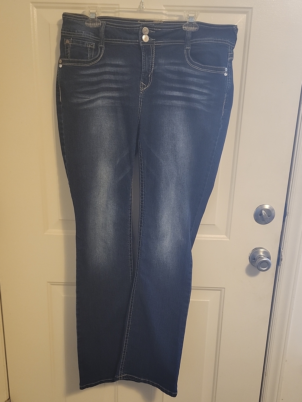 Wallflower Dark Blue Flare Jeans with Faded Whiskering